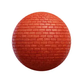 Damaged and painted red brick wall